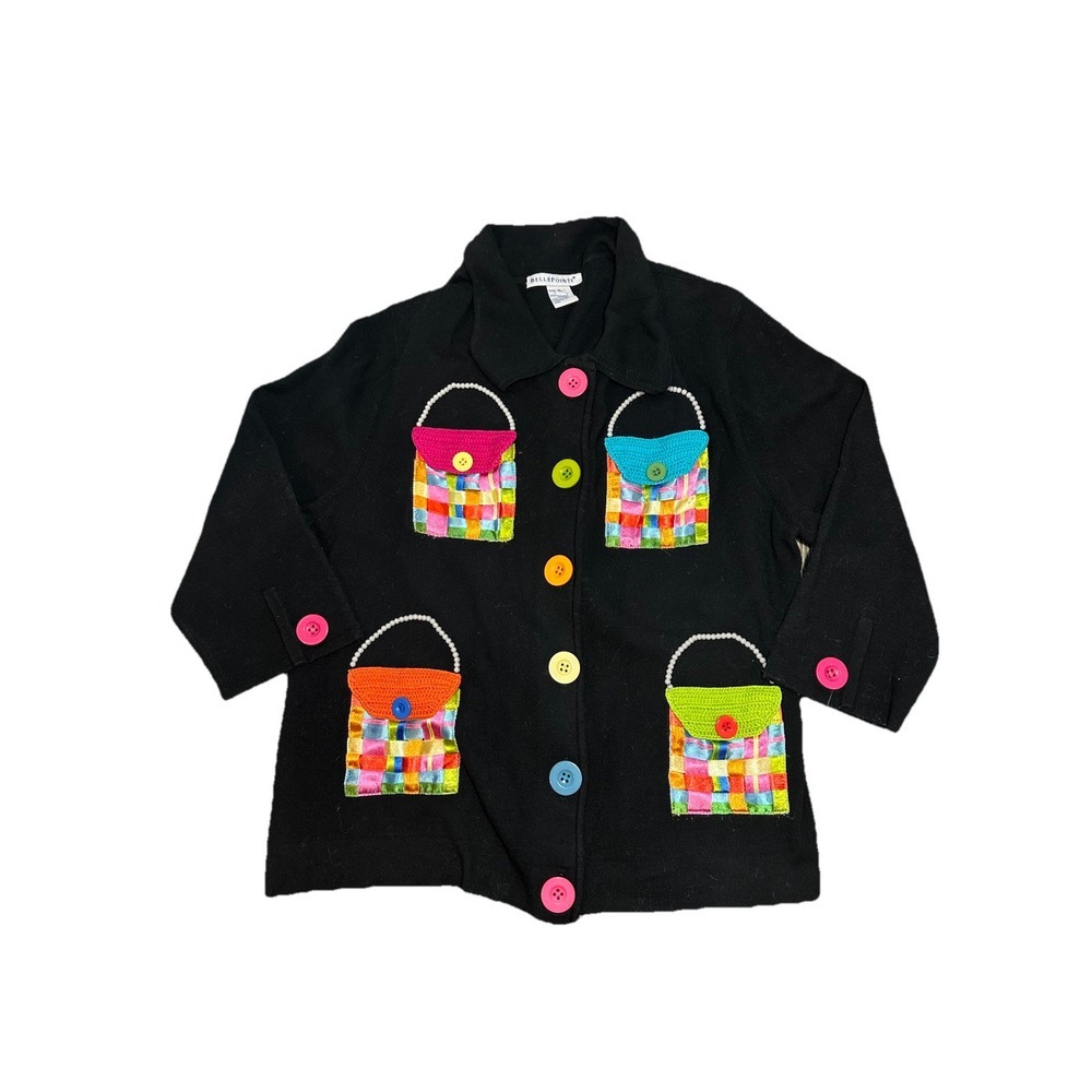 VTG Bellepoint XL Bright Shopping‎ Purse Themed Cardigan Sweater